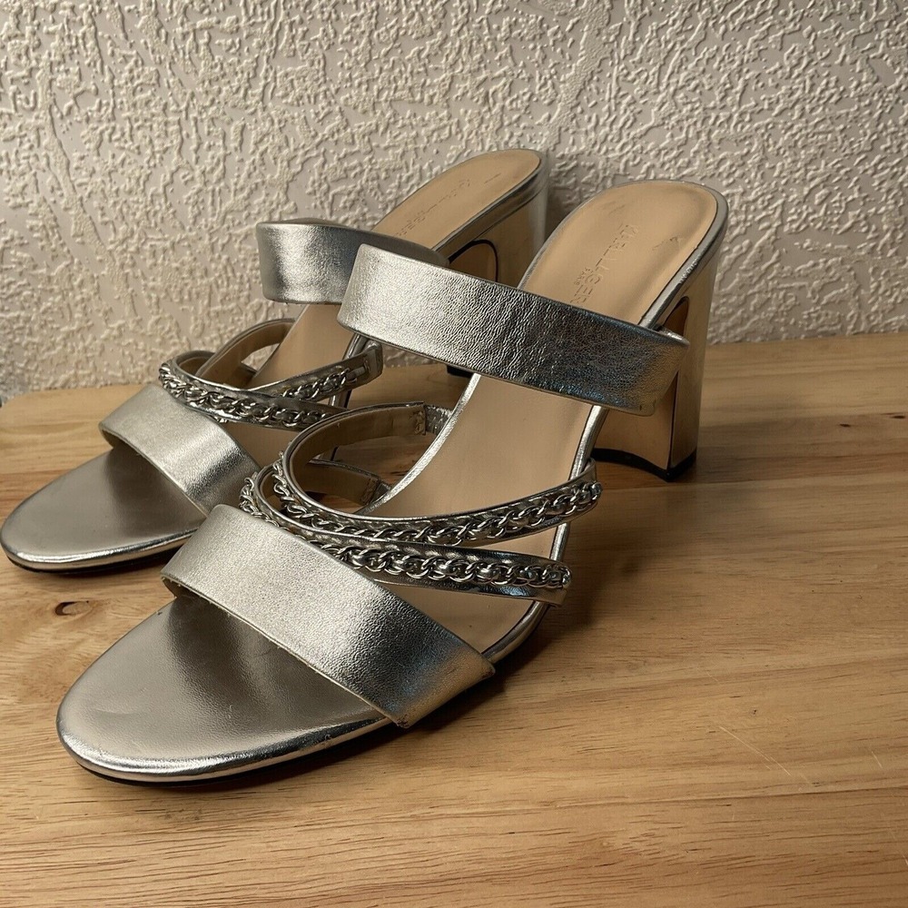 Karl Lagerfeld Cambrie Silver Metallic Daisy Chains Heel Sandals Women 11M China